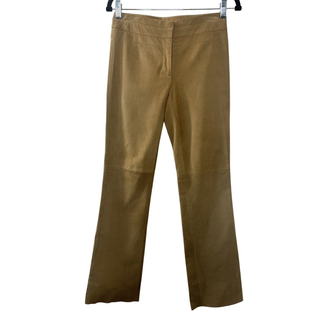 Kenneth Cole NY Womens Size 2 Suede Leather Pants Tan Camel Western Quiet Luxury